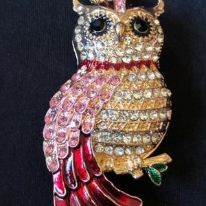 Beautiful Betsey Johnson Rhinestone Owl Pendant Necklace